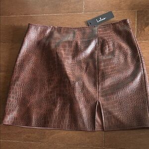 Lulu's Chocolate Faux Leather Croc Mini Skirt
